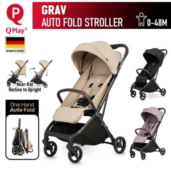 QPlay Grav Auto-folding Baby Stroller - Beige - Image 2