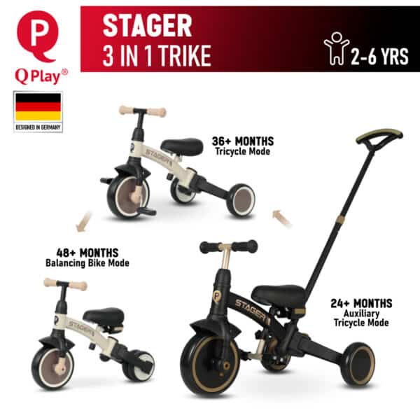 Qplay Stager 3 in 1 Tricycle to Balancing Bike - Khaki - Image 2
