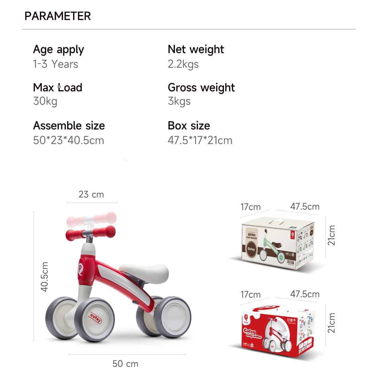 QPlay Cutey Baby Walker Balance Trike - Retro Blue - Image 12